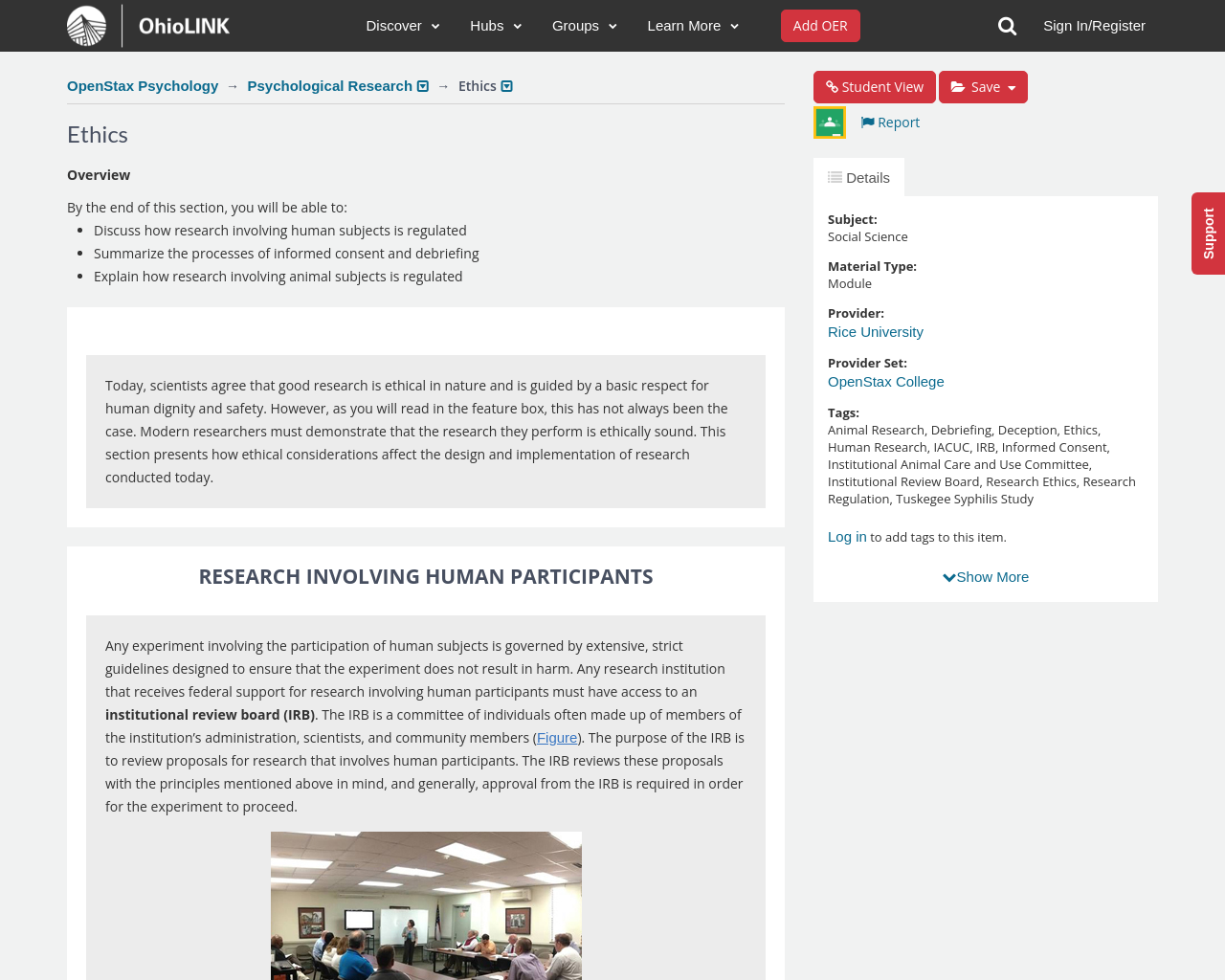 OpenStax Psychology, Psychological Research, Ethics OhioLINK