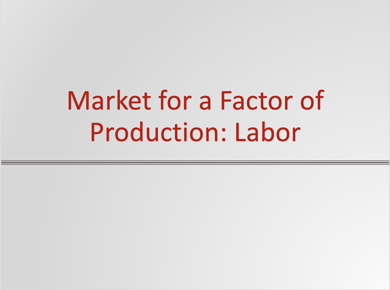 Markets for the Factors of Production Resources
